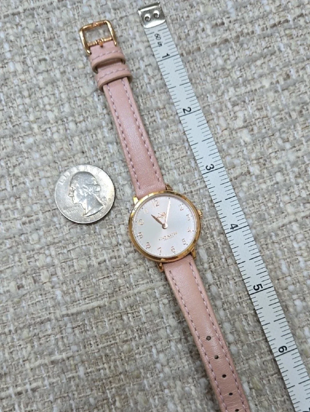 Coach Women's Pink Leather Strap w Rose Gold Metals Round Watch